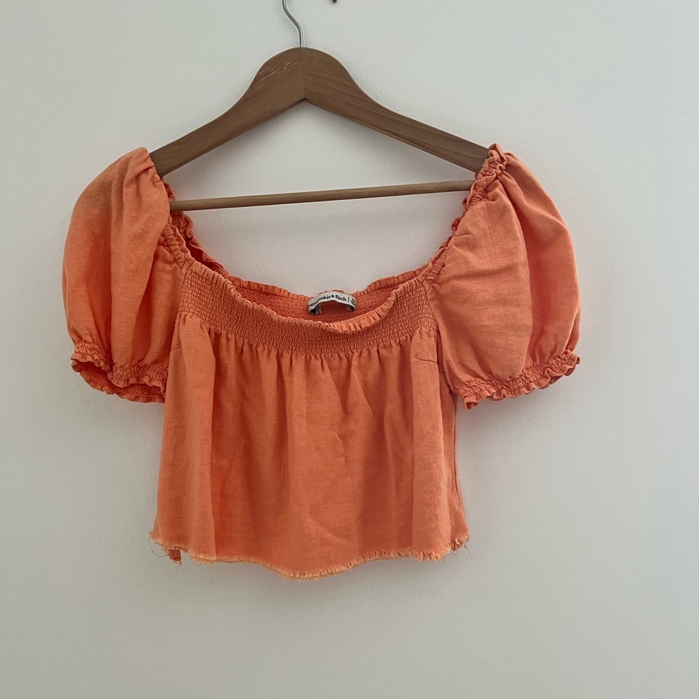 Abercrombie & Fitch Orange Puff Sleeve Cropped Top